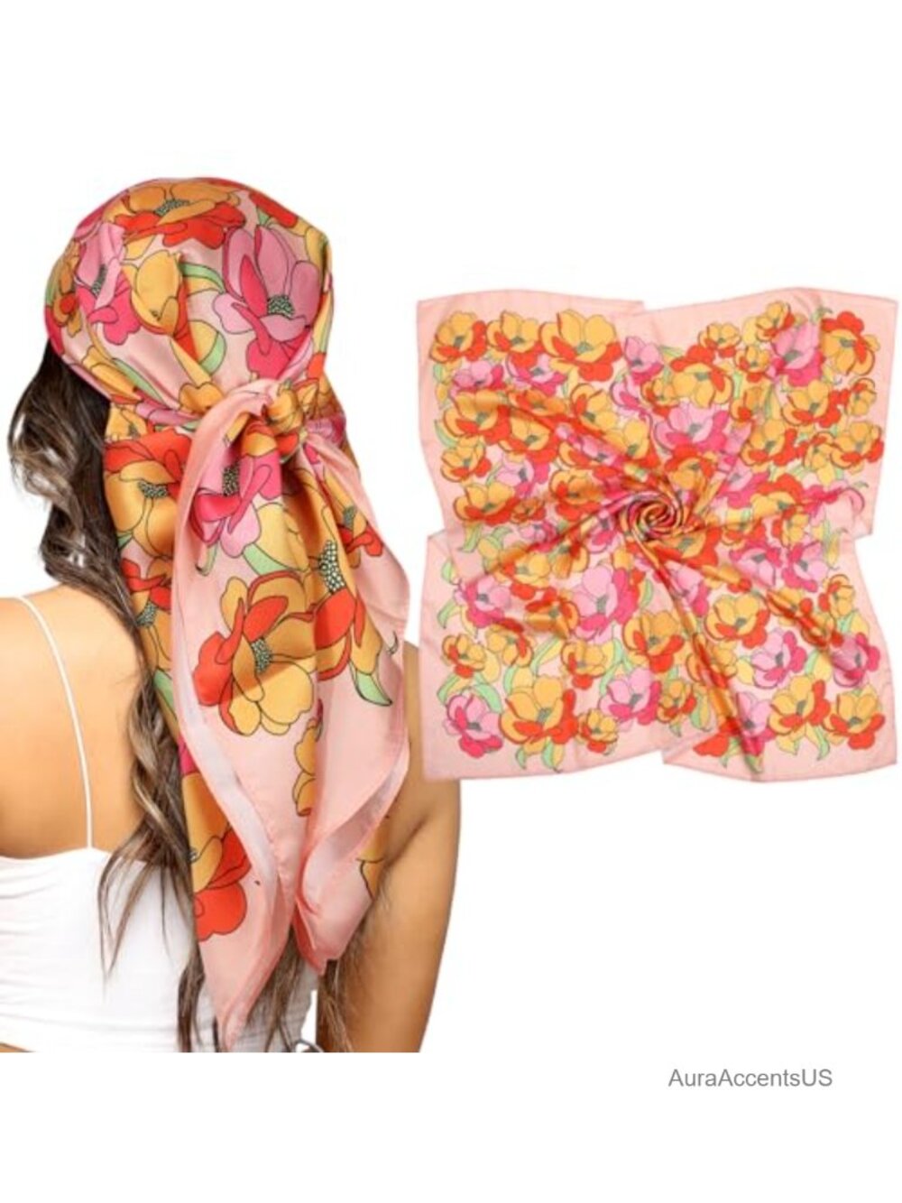 Large Satin Silk-Feeling Head Scarf 35x35 Hair Wrap Bandana Shawl